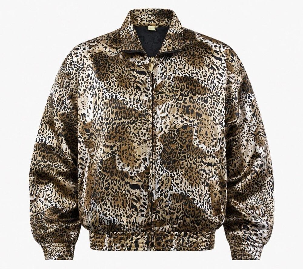 VTG Fuda 100% Silk Leopard Print Bomber Jacket Oversized Women’s XL
